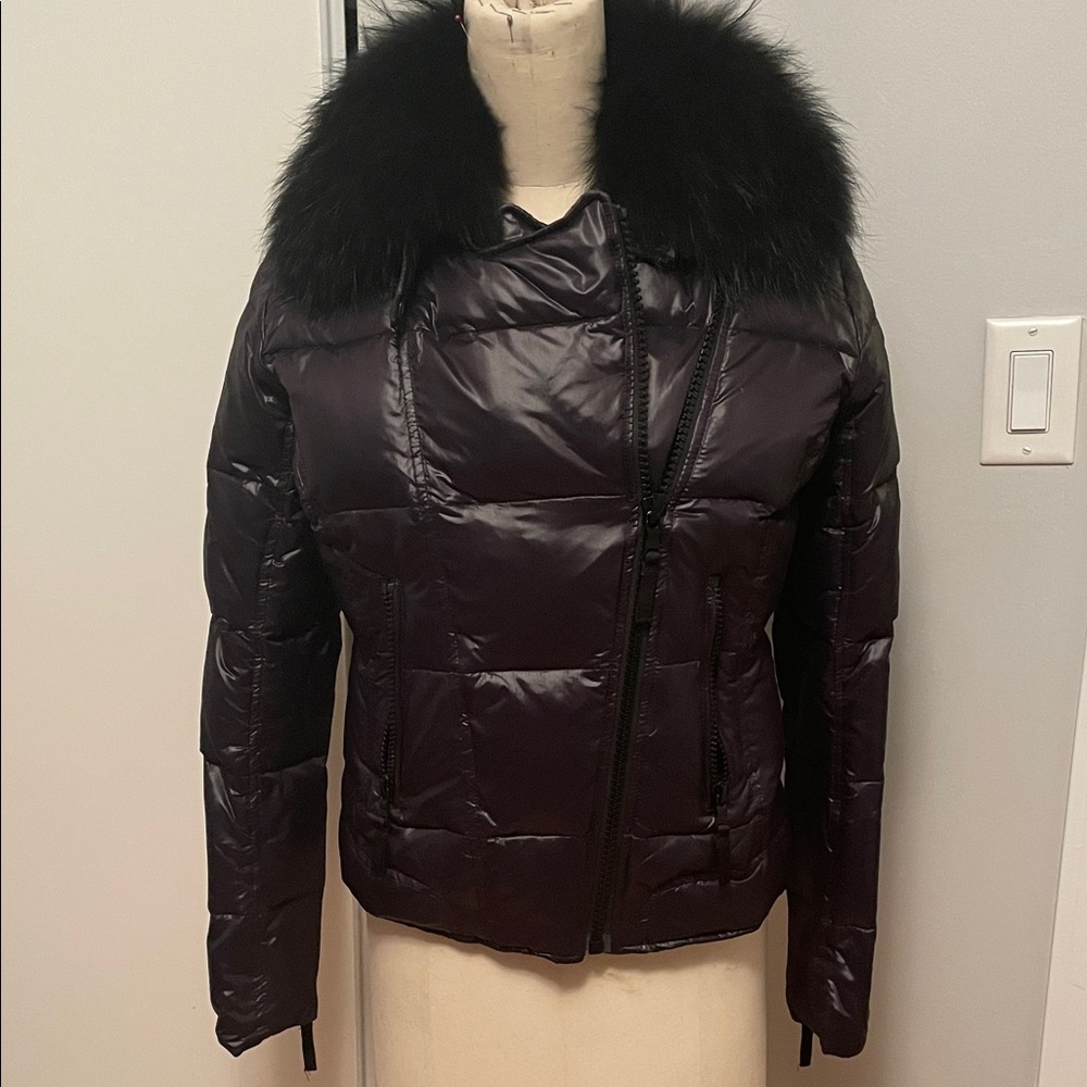 SAM. Women's Black Puffer Jacket with Real Fur Collar
